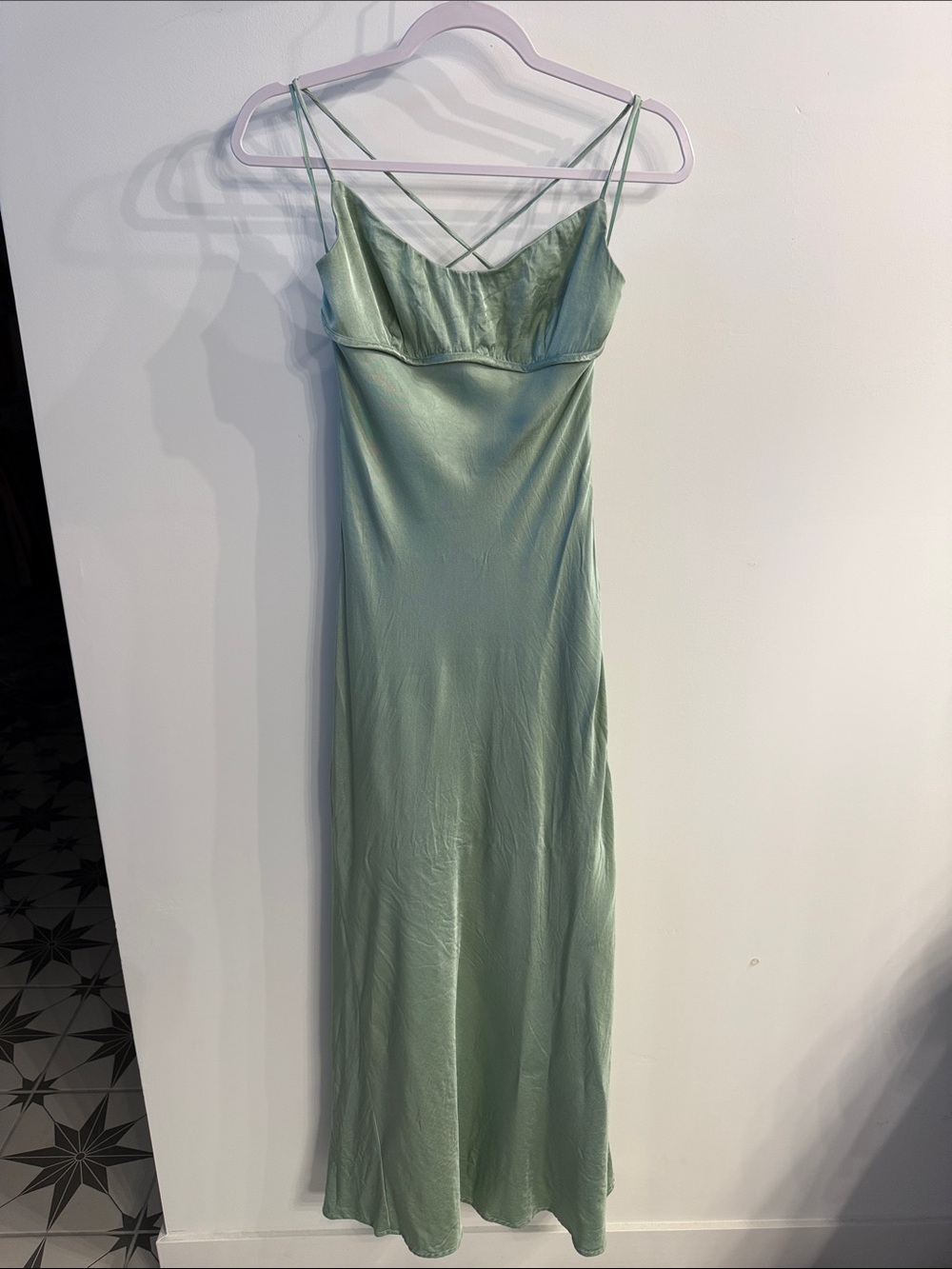 Hello Molly Samara Satin Slip Maxi Dress in Sage Green